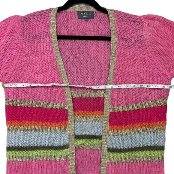 WYSE London Luxury Angela Stripe Mohair Cardigan Pink Metallic Gold Size S/M - Picture 7 of 8